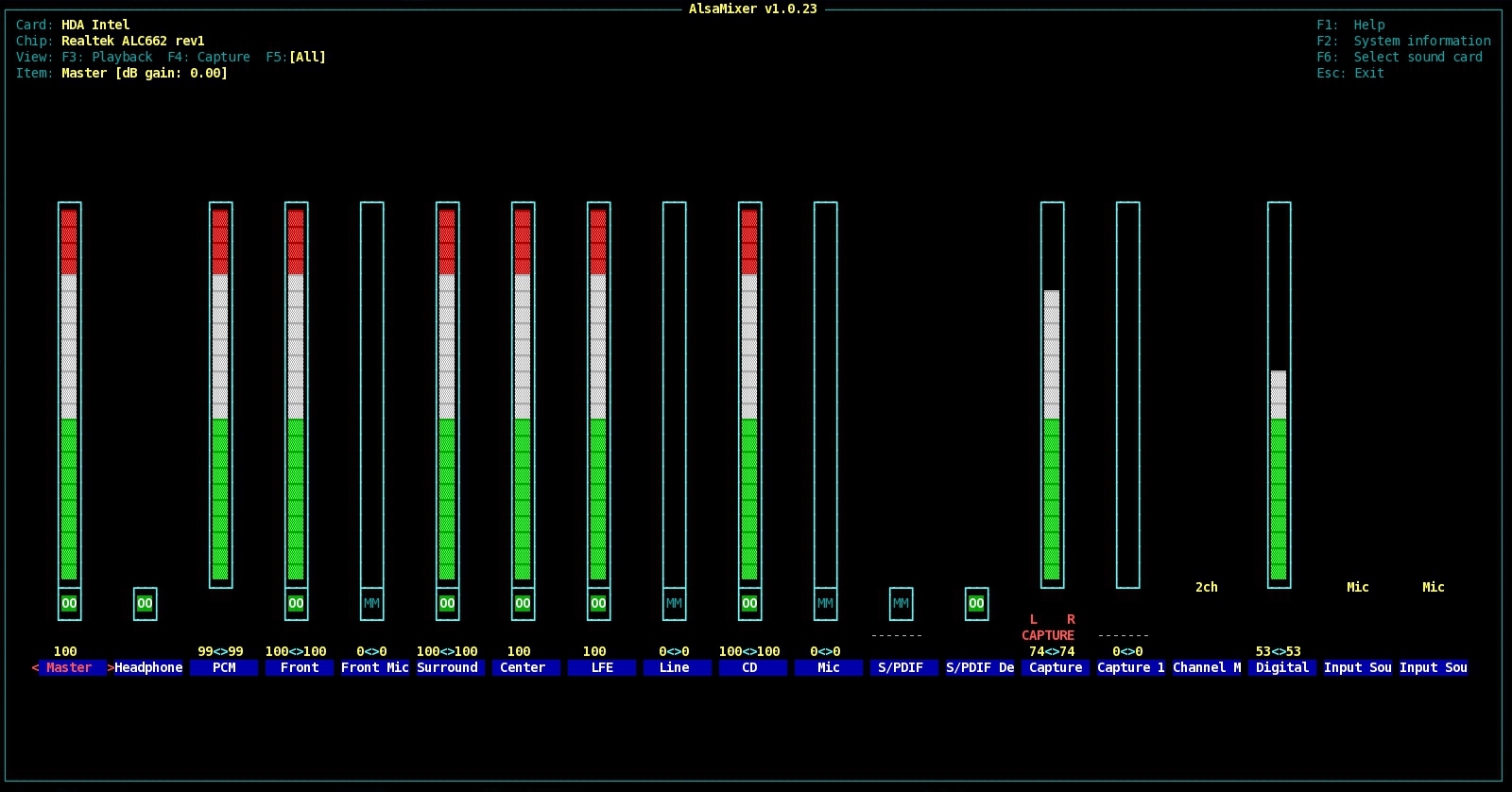 alsamixer settings for recording